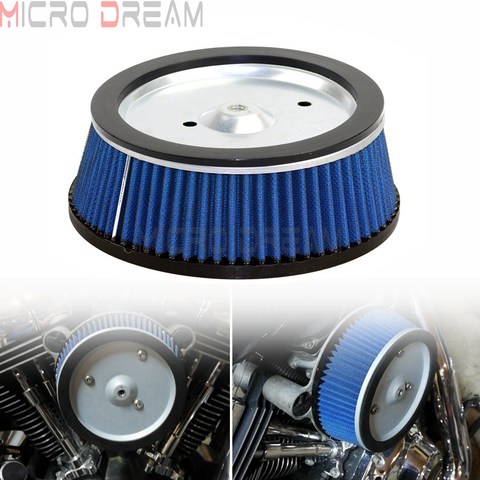 Motorcycle Round High-Flow Air Cleaner Filter System Inner Element Blue For Harley Softail Road King Electra Glide Fat Boy Dyna ► Photo 1/6