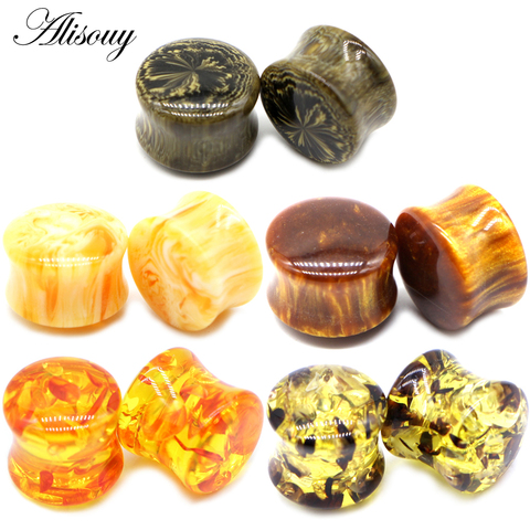 Alisouy 2PCS Unique Resin Women Men Ear Plugs Flesh Tunnels Round Saddle Ear Stretcher Gauge Expanders Piercing Body Jewelry ► Photo 1/6