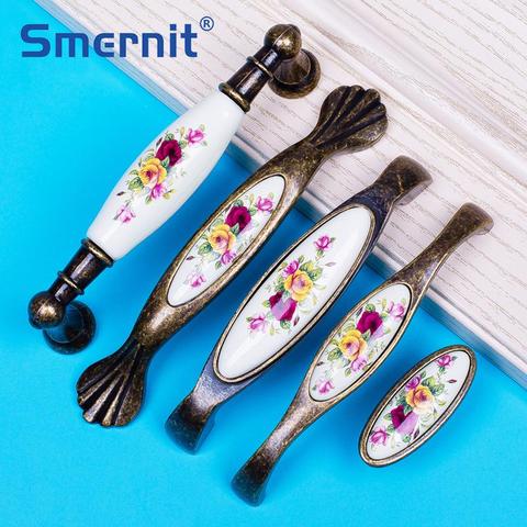 Antique Furniture Handles Vintage Drawer Pulls Ceramic Door Handles Chinese Flower Knobs and Handles for Cupboard Cabinet ► Photo 1/6