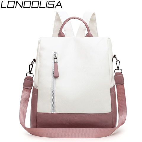 2022 New College Style Women Backpack High Quality Soft Leather Bookpack For Teenage Girls Fashion Contrast Ladies Crossbody Bag ► Photo 1/6