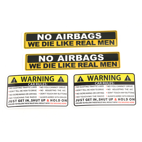 Car Sticker Decal Safety Warning Rules Decal PVC Car Stickers Auto NO AIRBAGS WE DIE LIKE REAL MEN for BMW Audi Honda Toyota KIA ► Photo 1/6