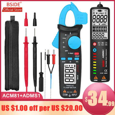 BSIDE ACM81 AC Clamp Meter 1mA True RMS Auto Range Mini Digital Multimeter V-Alert Current Test Diode Tester with Back Clip ► Photo 1/6