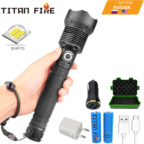 T20 LED Flashlight XHP70.2/XHP50 Powerful LED Torch High Lumens Adjustable Focus USB Rechargeable Handheld Light for Outdoor ► Photo 1/6