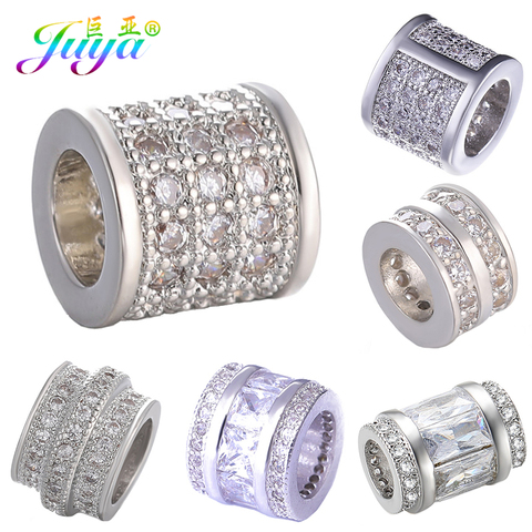 Juya DIY Large Hole Tube Beads Supplies Gold Cubic Zirconia Spacer Charm Beads For Natural Stones Beadwork Jewelry Making ► Photo 1/6