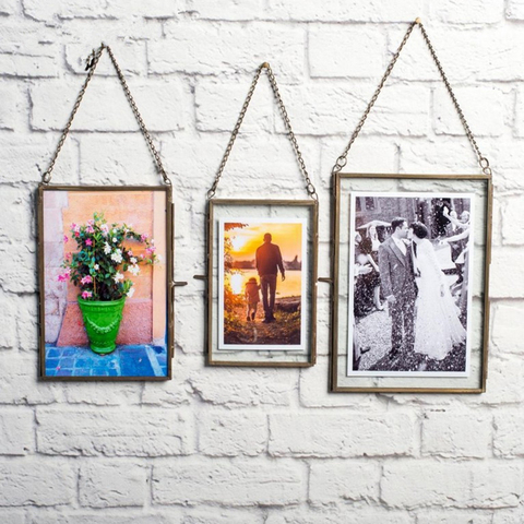 Metal Chain Hanging Glass Double Sided Photo Picture Frame Wall Display Frame Dried Plant Flower Artwork Display Frame Decor ► Photo 1/6