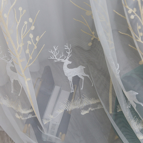 Nordic elk white embroidery tulle  curtains for kids room curtains bedroom living room window panel ► Photo 1/6