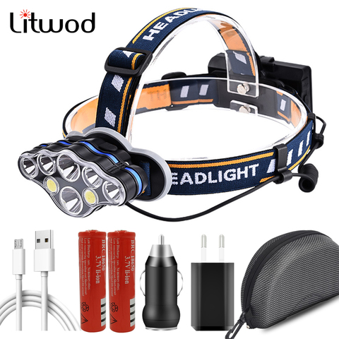 XM-L T6 Headlight Super Bright USB Rechargeable 18650 Battery Headlamp Head Lamp High Power White & Red Light KC08 For Cycling ► Photo 1/6