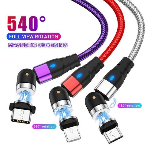 540 Degree Rotation Magnetic Fast Charger Cable Micro USB Type C For IPhone Android Phone charging ► Photo 1/6