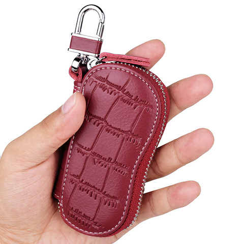New Cowhide Key Holder Men Women Genuine Leather Car Keychain Multifunction Zipper Key Wallet Housekeeper Key Case Cover Key Bag ► Photo 1/6