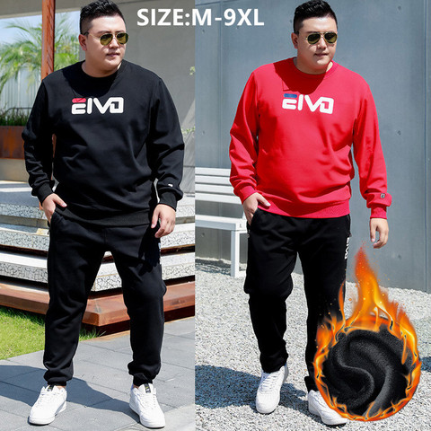 Men Tracksuit Sets Sport Oversized Sweatshirt White 2 Piece Winter Fleece Jogger Pants Spring Plus Size 6XL 8XL 9XL Clothing ► Photo 1/6