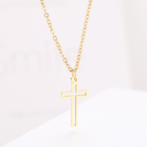 CACANA Stainless Steel Necklace For Women Lover's Cross Religion Hollow Gold Necklaces Engagement Jewelry Gift ► Photo 1/5