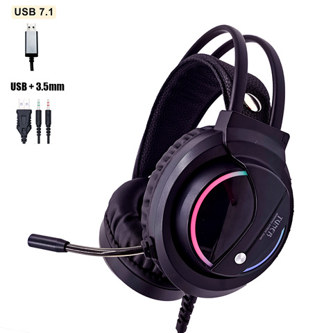 Music Gaming Headset Surround Sound with Mic Earphones USB 7.1 &3.5mm Wired RGB Back Light Game Headphones High Sound Quanlity ► Photo 1/6