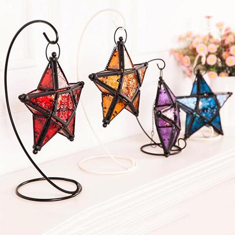 Colorful Glass Hanging Five-pointed Star Light Holder Candle Lantern Bar Decor Бар Декор ► Photo 1/1