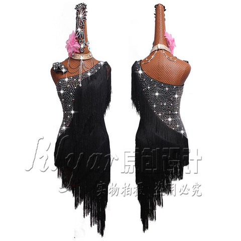 Latin Dance Dress Latin Skirt Competition Dress Costumes Performing Dresses Sparkly Rhinestones Customize Children Tassel Skirts ► Photo 1/6