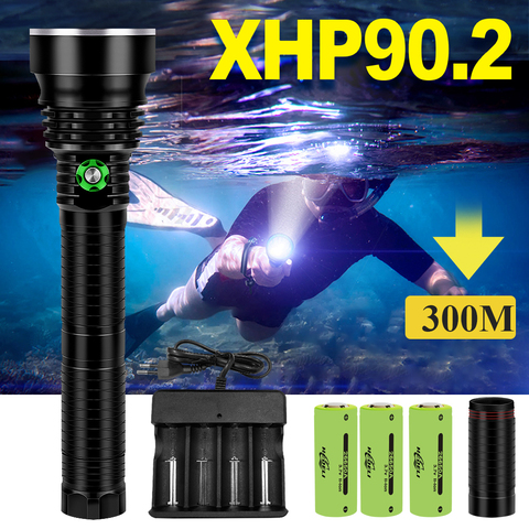 300 IPX8 Professional XHP90 Led Diving Flashlight Led Xhp70 Underwater Lamp Xhp50 Scuba Diving Torch Lamp White And Yellow Light ► Photo 1/6