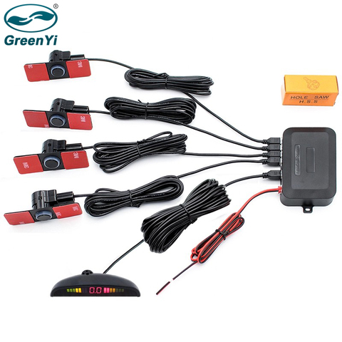 GreenYi LED parking 4 sensors Auto parking sensors reverse 6 colors backup Parking Radar monitor detector Display backlight ► Photo 1/1