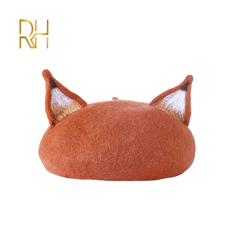 New Retro Women's Cute Fox Ear Woolen Beret Caps Real Wool Casual Warm Painter Hat Handmade Nick Cat Ear Beret Hat Hot Gift RH ► Photo 1/5