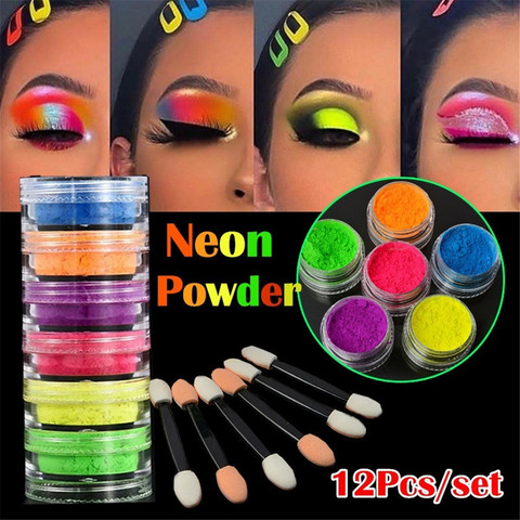 6 colors Mix/set Neon Loose Powder Eyeshadow Pigment Matte Mineral Spangle Nail Powder Make Up Shimmer Shining Eye Shadow ► Photo 1/6