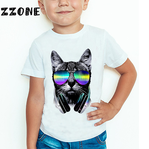 Children Cool DJ Cat/Pug/Panda Funny T-shirt Kids Short Sleeve Summer Tops Baby Girls Boys Casual T shirt ► Photo 1/6