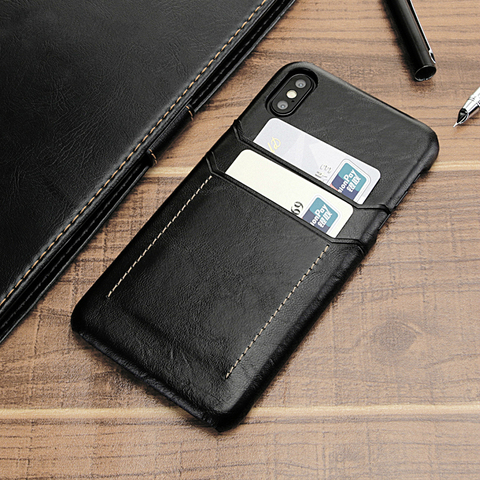 Hortory luxury leather iphone case with credit card holder and