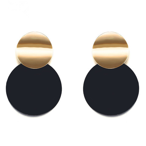 Trendy Black Round Metal Earring for Women Gold Shiny Smooth Long Drop Earrings 2022 Fashion Statement Jewelry Pendientes Bijoux ► Photo 1/6