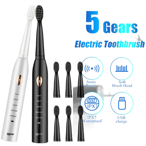 Ultrasonic Sonic Electric Toothbrush Rechargeable Tooth Brushes Washable Electronic Whitening Teeth Brush Adult Timer Brush ► Photo 1/6