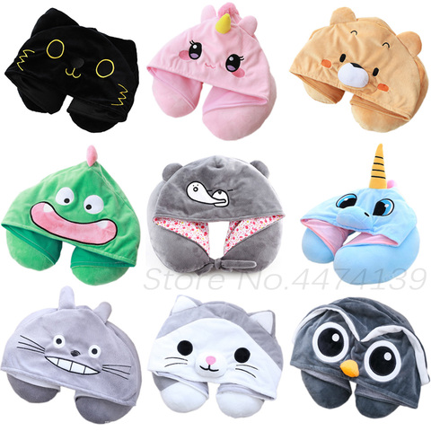 25 Kinds Cartoon U Shape Hoodie Travel Pillow Neck Cushion for Sleep Kawaii Animals Hooded Pillows for Airplane Home Textile ► Photo 1/6