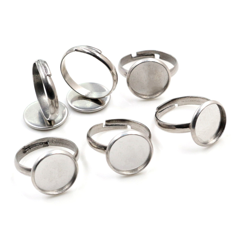 12mm 10pcs/Lot No Fade Stainless Steel Adjustable Ring Settings Blank/Base,Fit 12mm Glass Cabochons,Buttons;Ring Bezels-K2-39 ► Photo 1/2
