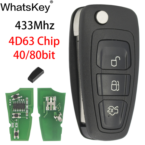 WhatsKey 3 Button 433Mhz 4D63 Chip Car Remote Key Keyless Entry For Ford Focus 2 Fiesta 2013 Transit Mondeo C Max HU101 Blade ► Photo 1/6