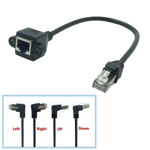 8Pin RJ45 Cable Male to Female Screw Panel Mount Ethernet LAN Network 8 Pin 90 Degree Right Angle Extension Cable 0.3m 0.6m ► Photo 1/3