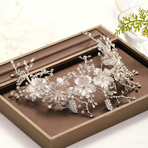 Wedding Headband Silver Color crystal Tiara Handmade Bride Headdress Flower Leaf Hair Jewelry Headband Bride Hair Accessories ► Photo 1/6