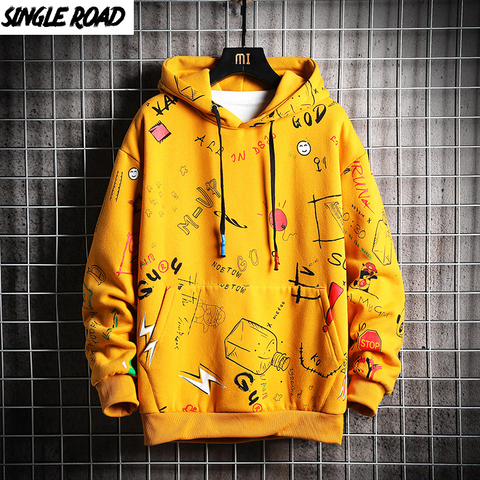 SingleRoad Men's Hoodies Men Women Unisex 2022 Winter Fleece Anime Sweatshirt Oversized Japanese Streetwear Yellow Hoodie Men ► Photo 1/6