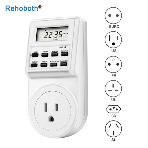 AC 220V/110V EU UK US FR BR Plug Digital Weekly Programmable Electrical Wall Plug-in Power Socket Timer Switch Outlet Time Clock ► Photo 1/6