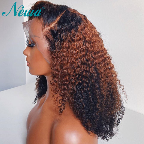 Newa Hair 13x6 Curly Lace Front Human Hair Wigs Pre Plucked Ombre Lace Front Wigs Short Bob Wigs Brazilian Remy Lace Frontal Wig ► Photo 1/6