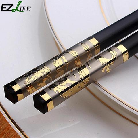 Chinese Gold Dragon Style Chopsticks Non-slip Alloy 1 CFC0932 Sushi Luxury Chopsticks Household Chop Sticks Flatware Pair B0K3 ► Photo 1/6