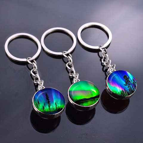Northern Lights Planet Keyring Galaxy Nebula Space Keychain Double Side Glass Ball Key Chain Astronomy Lovers Gift ► Photo 1/6