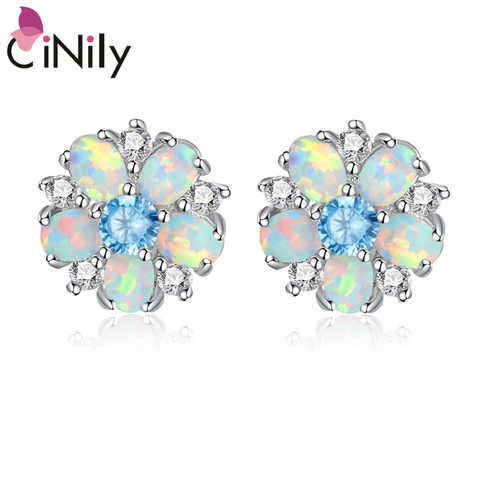 CiNily Garden Flower Shape Fire Opal 925 Sterling Silver Stud Earrings for Party Women Girls Fine Jewelry Earring OH4647-49 ► Photo 1/6