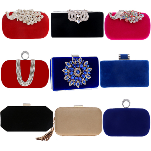Velvet luxury women evening bags rhinestones flower small day clutch party diamonds lady dress shoulder chain handbags for purse ► Photo 1/6