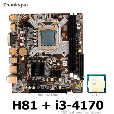 Zhankvpai  Desktop H81 LGA 1150 motherboard with Intel Core i3-4170 CPU 3.7 GHZ dual Core support DDR3 USB 3.0 VGA HDMI ► Photo 1/5
