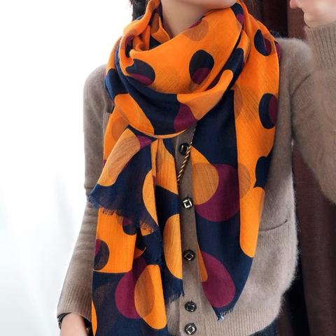 Luxury Brand Cotton Scarf For Women Winter Warm Viscose Scarves Orange Polka Dot Print Designer Fashion Pashmina Shawls Scarfs ► Photo 1/6
