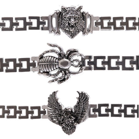 Punk Men's Bracelet Bangle Silver Color Bone Palm Animal Spider Eagle Lion Tiger Head Pendant Bracelet Party Fashion Jewelry INS ► Photo 1/6