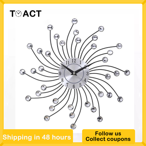 33cm Vintage Metal Crystal Sunburst Wall Clock Luxury Diamond Large Wall Clock Morden Design Silent Clocks for Home Decor ► Photo 1/6