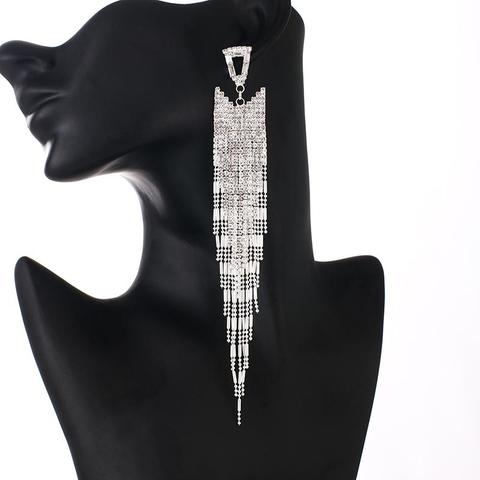 Shiny Full Rhinestone Drop Earrings for Women Long chain Tassel Crystal Dangle Earring Weddings Fashion Jewelry Gifts E712 ► Photo 1/6