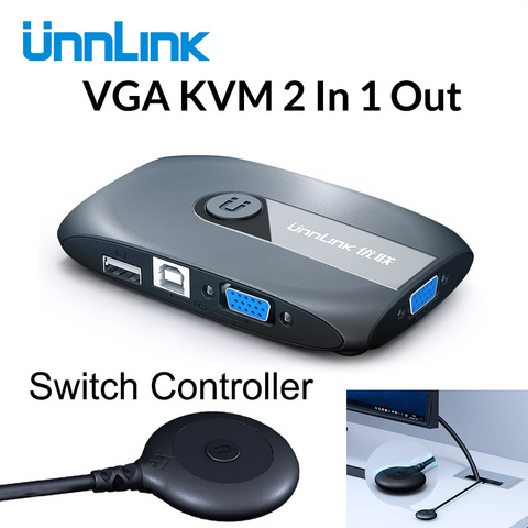 Unnlink 2X1 VGA KVM Switch Box Selector with Extender 2 Ports USB 2.0 Sharing monitor mouse keyboard for 2 Computer Laptops PCs ► Photo 1/6