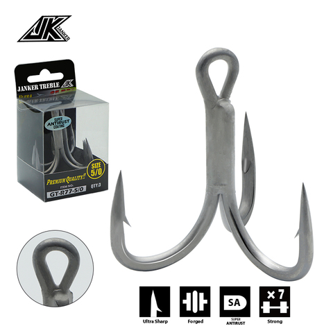 JK GT-R77 4/0 5/0 6/0 treble hooks fishing 7X Strong Triple Fish Hooks Tee Hook box treble hook Sea fishing accessories ► Photo 1/6