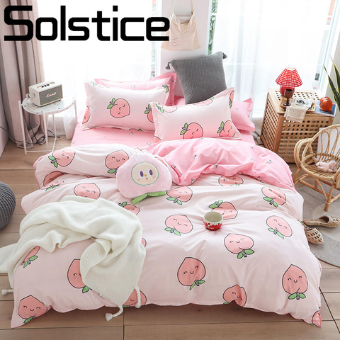 Solstice Home Textile Girl Kids Bedding Set Honey Peach Pink Duvet Cover Sheet Pillowcase Woman Adult Bed Linens King Queen Full ► Photo 1/6