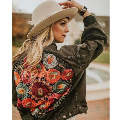 Gypsylady Oversized Embroidered Denim Jacket Black Casual Chic Winter Jacket Women Bohemian Warm Jacket Coat 2022 New Chaquetas ► Photo 1/6