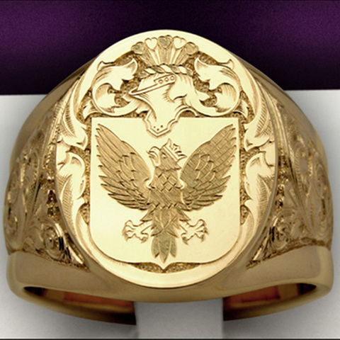 Steel Solider Double Eagle Signet Emblem Statement Ring Gold Color Two Head Eagle Men Rings Jewelry Wholesale New Arrival ► Photo 1/5