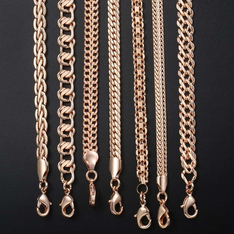 Fanshion 585 Rose Gold Necklace Curb Weaving Rope Snail Link Beaded Chain for Men Women Classic Jewelry Gifts Hot Sale CNN1B ► Photo 1/6