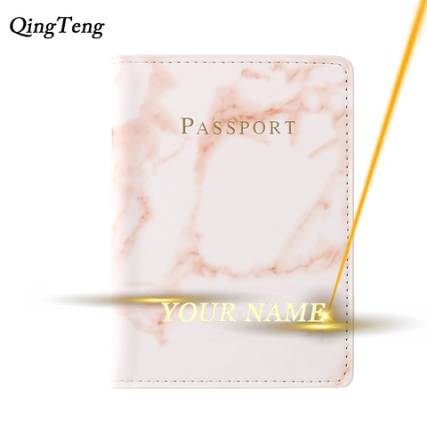 Engraved Name Women Men Passport Cover Travel Vintage Marble ID Credit Card Passport Holder Customized Business Leather Wallet ► Photo 1/6